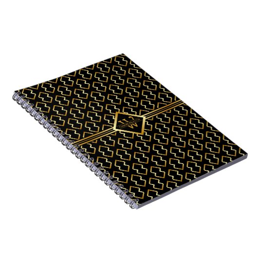 Falsches Gold-Achsen-Monogramm – Schwarz & Gold Notizblock (Rechte Seite)
