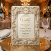 Falsches Gold geprägtes Rokoko Blumenwappen Einladung