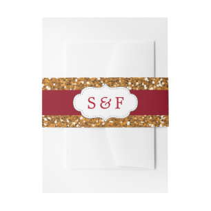 Falsches Gold Glitter Marine-Rot Hochzeitsmonogram Einladungsbanderole