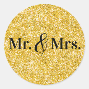 Falsches Gold-Glitter Mr. & Mrs. Hochzeit Runder Aufkleber