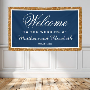 Falsches Gold Glitter Navy Blau Hochzeitsbegrüßung Banner