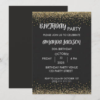 Falsches Gold-Glitter Schwarz 30. Geburtstag Einladung