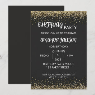 Falsches Gold-Glitter Schwarz 40. Geburtstag Einladung