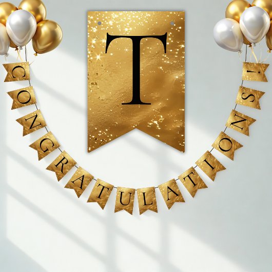 Falsches Gold GLOCKWÜNSCHE! funkelnde Party Wimpelkette