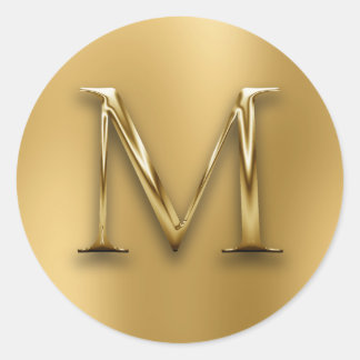 Falsches Gold-Monogramm M auf Unschärfe Runder Aufkleber