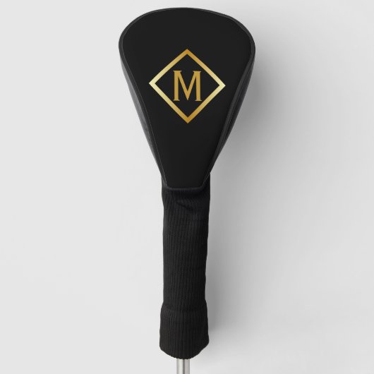 Falsches Gold-Monogramm – Schwarz & Gold Golf Headcover (Vorderseite)