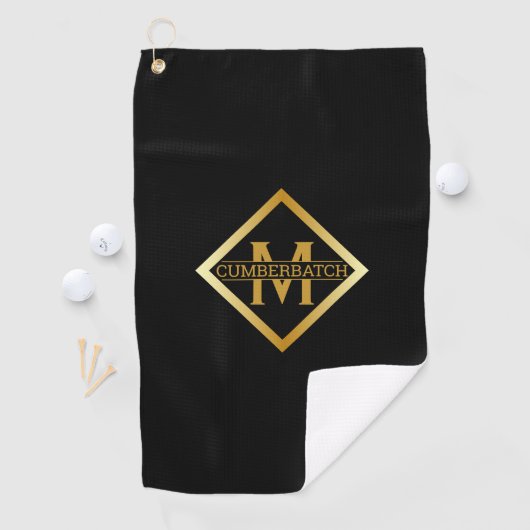Falsches Gold-Monogramm – Schwarz & Gold Golfhandtuch (Insitu)