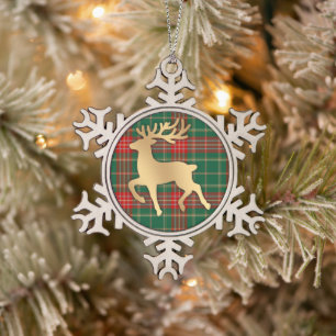Falsches Gold-Rentier-Karo Schneeflocken Zinn-Ornament