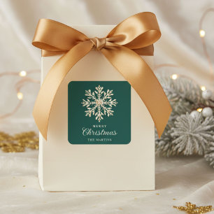 Falsches Gold-Schneeflocken-Smaragd-Weihnachtsfest Quadratischer Aufkleber