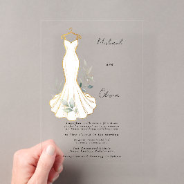 Falsches Gold und Grünzeug Hochzeitskleid Acryleinladungen