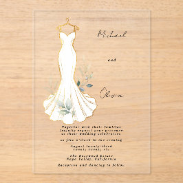 Falsches Gold und Grünzeug Hochzeitskleid Acryleinladungen