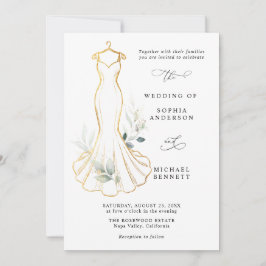Falsches Gold und Grünzeug Hochzeitskleid Einladun Einladung