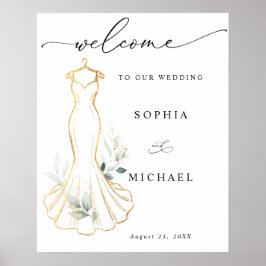 Falsches Gold und Grünzeug Hochzeitskleid Willkomm Poster
