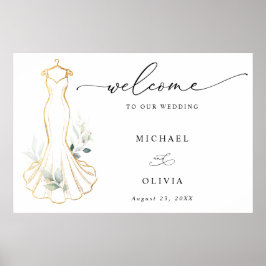 Falsches Gold und Grünzeug Hochzeitskleid Willkomm Poster