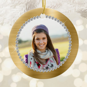 Falsches Goldfolien-Familienfoto-Monogramm Keramik Ornament