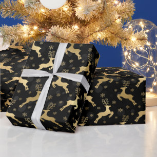 Falsches Goldfolien-Weihnachtsrentier & schwarzes  Geschenkpapier