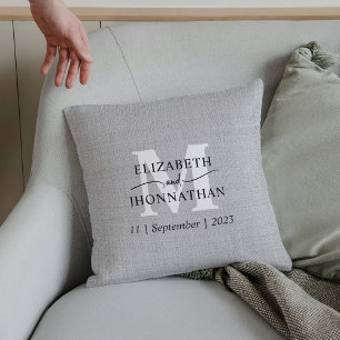 Falsches graues Leinen Hochzeitsmonogramm rustikal Kissen