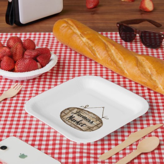 Falsches Holz-Bauernmarkt-Schild Pappteller (Picknick)