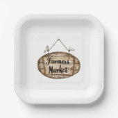 Falsches Holz-Bauernmarkt-Schild Pappteller (Vorderseite)