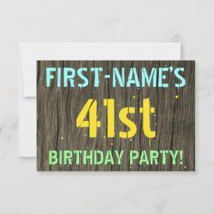Falsches Holz, Bemalter Text-Look, 41. Geburtstag  Einladung