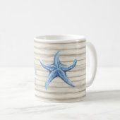 Falsches Holz Blaue Seestern Strand Kaffeetasse (VorderseiteRechts)