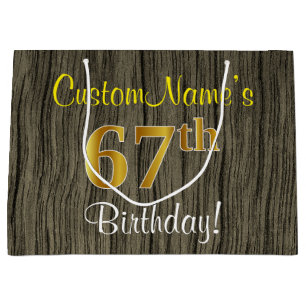 Falsches Holz Design, falsches Gold 67. Geburtstag Große Geschenktüte