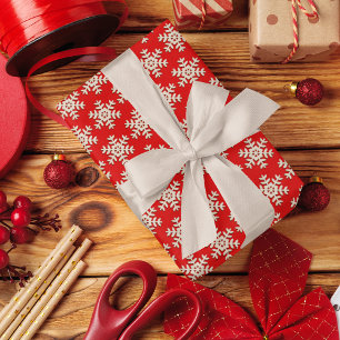 Falsches Holz-Schneeflockenmuster auf massivem Rot Geschenkpapier