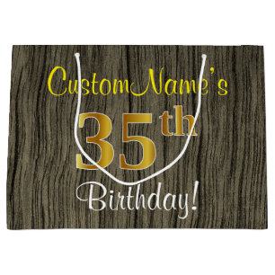 Falsches Holzdesign, falsches Gold 35. Geburtstag Große Geschenktüte