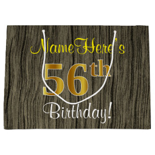 Falsches Holzdesign, falsches Gold 56. Geburtstag Große Geschenktüte
