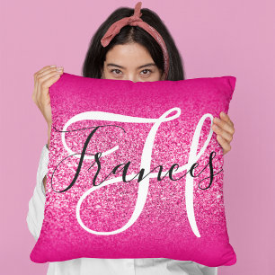 Falsches Hot Pink Glitter Ombre Monogramm Kissen
