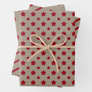 Falsches Kraftpapier mit Sternen, Streifen und Pun Geschenkpapier Set