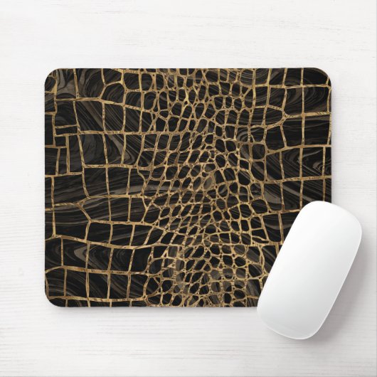 Falsches Krokodil Black Liquid Marble and Gold Mousepad (Mit Mouse)