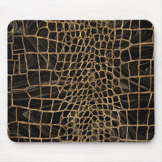 Falsches Krokodil Black Liquid Marble and Gold Mousepad (Vorne)