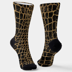 Falsches Krokodil Black Liquid Marble and Gold Socken