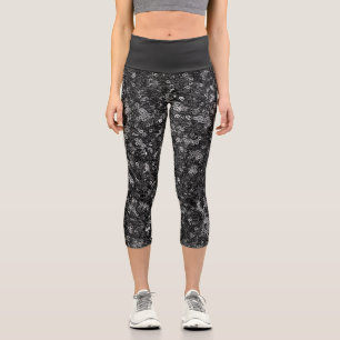 Falsches Pailletten Schwarz Muster  Capri Leggings