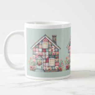Falsches Patchwork Cottagecore Blumenhaus Jumbo-Tasse