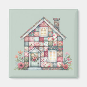 Falsches Patchwork Cottagecore Blumenhaus Magnet