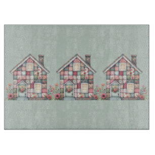 Falsches Patchwork Cottagecore Blumenhaus Reihe Schneidebrett