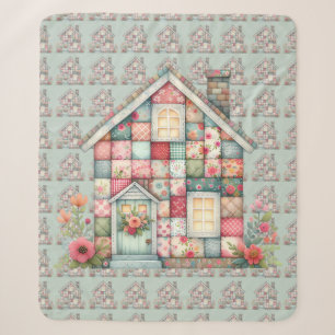 Falsches Patchwork Cottagecore Blumenhaus Sherpadecke