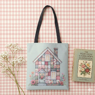 Falsches Patchwork Cottagecore Blumenhaus Tasche