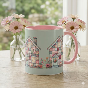 Falsches Patchwork Cottagecore Blumenhaus Tasse