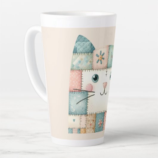 Falsches Patchwork-Pastell-Landhaus-Kitty-Gesicht- Milchtasse (Linke Ecke)
