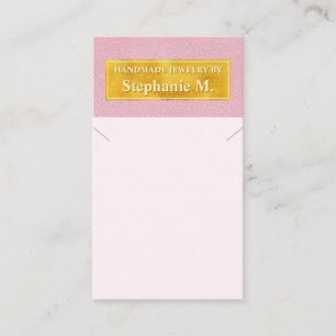 Falsches rosa Leder und Goldfolie Halsketten Displ Visitenkarte