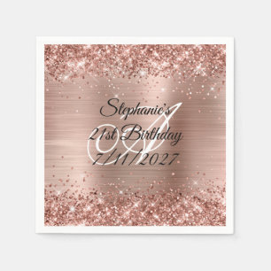 Falsches Roségold-Glimmer und Folie 21. Geburtstag Serviette