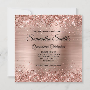 Falsches Roségold-Glimmer und Folie Quinceañera Einladung