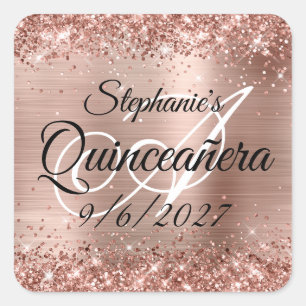Falsches Roségold-Glitter und Folie Quinceañera Quadratischer Aufkleber