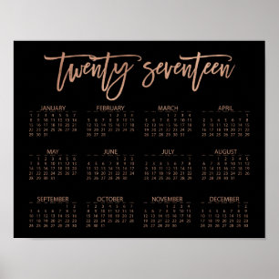 Falsches Roségold und schwarzer moderner Kalender  Poster