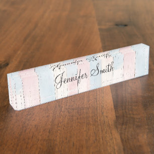 Falsches shabby Rosa und Blauholz Namensplakette