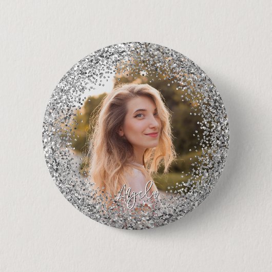 Falsches Silber-Glitter-Foto Button (Vorderseite)