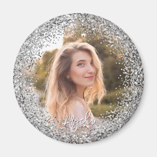 Falsches Silber-Glitter-Foto Magnet (Vorne)